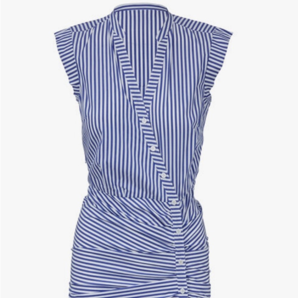 Veronica Beard Blue and White Sheath Midi Dress V-neck Cap Sleeve